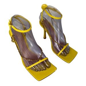 BOTTEGA VENETA STRETCH CHAIN SANDALS IN BUTTERCUP YELLOW